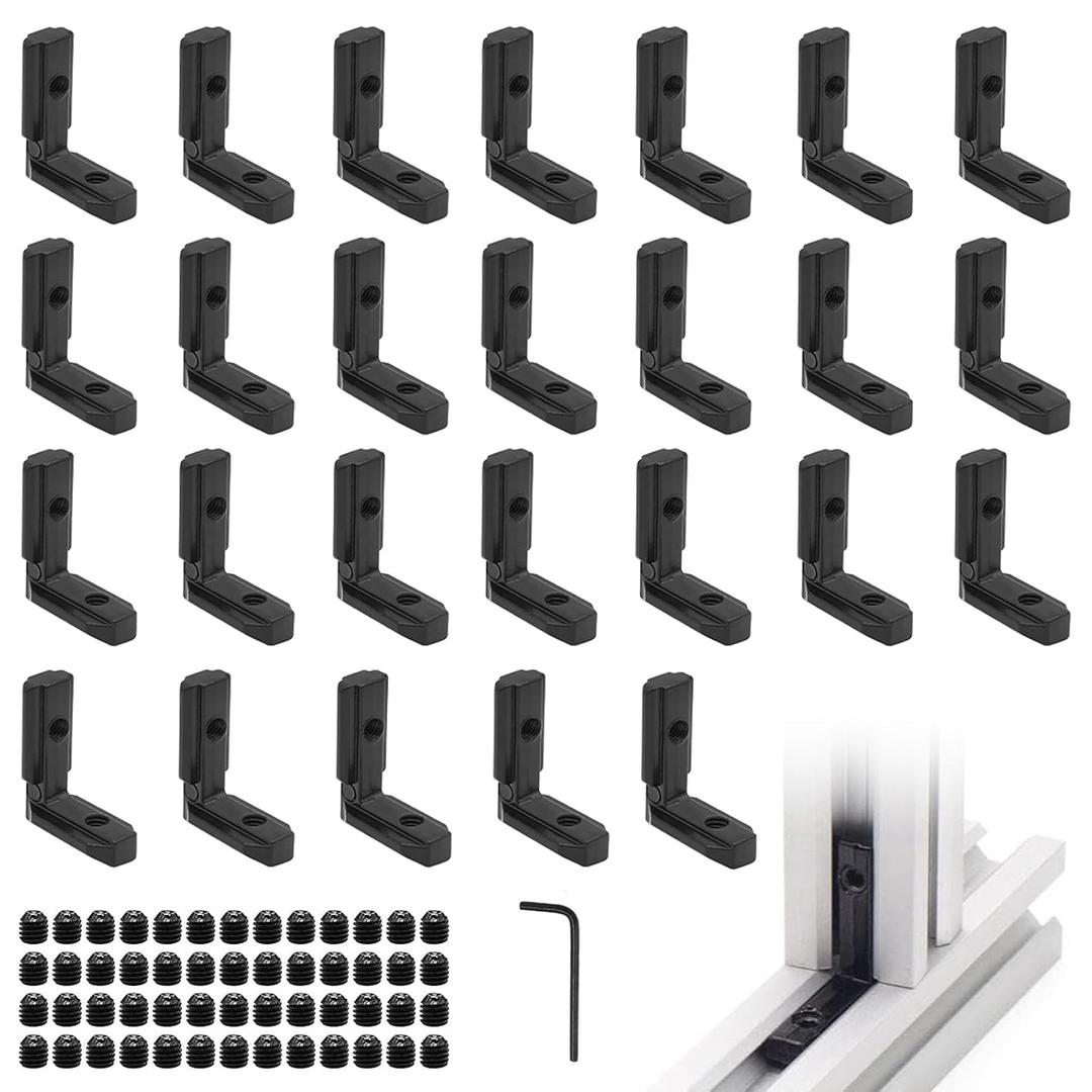 26Pcs 3030 Inside Joint Corner Brackets Set with Screws Black, 3030 Inside Corner Angle Connector for 30 Series Aluminum Extrusion Hardware Accessories