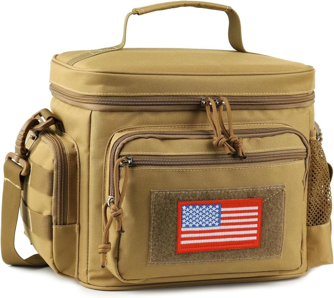 ATRIPACK Lunch Box for Men, Tactical Lunch Bag MOLLE Webbing Leakproof Insulated Large Lunch Cooler Women Adult Meal with Adjustable Shoulder Strap Durable Lunch Pail (Brown) (Medium)