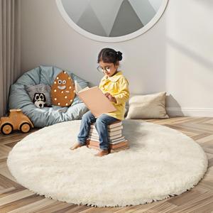 Super Soft Circle Rugs for Girls Princess Castle Toddlers Play Tent 6 Diameter Circular Area Rugs for Kids Bedroom Baby Room Decor Round Shag Playhouse Carpets(6, Cream)