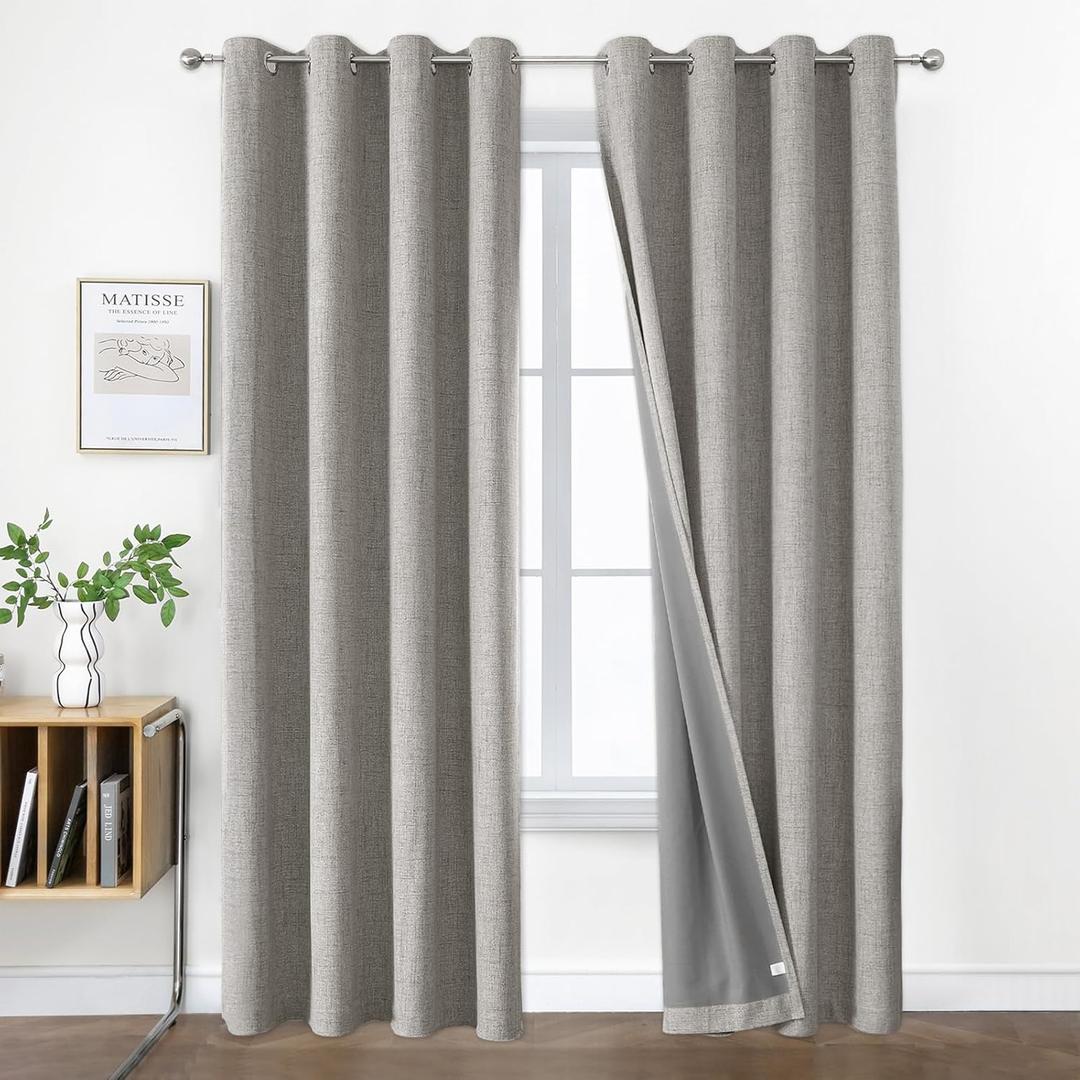 Joydeco 100% Blackout Curtains 84 Inch Length 2 Panels Set, Room Darkening Curtains for Bedroom, Grommets 100% Black Out Textured Thermal Light Blocking Drapes Privacy Protection, 52W x 84L Inch (Greyish White)