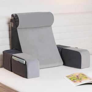 Vekkia 21" Reading Pillow for Sitting in Bed 60 Ergonomic Wedge Back Pillow, XL Side Pockets, Removable Cover, Support Chair for TV, Gaming, Working, Nursing, Recovery in Bed/Floor,Lightweight