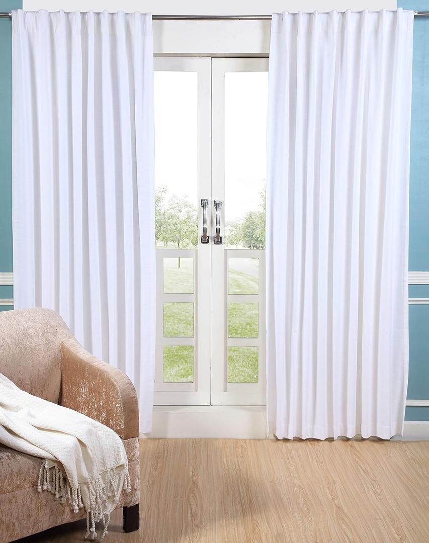 GFI LINEN CLUBS White Cotton Tab Top Curtains  50x63 inch Window Panel Set, 2 Panels for Living Room, Bedroom or Bathroom