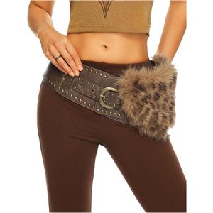 MakeMeChic Women's Faux Fur Cheetah Print Belts Wide Waist Tie Knot Western Cowboy Chic Belt (80, Brown)
