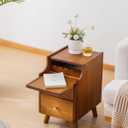 Narrow Nightstand, Solid Wood Night Stand for Small Spaces, Couch, Walnut Color 11.81in Wide