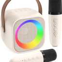 Karaoke Machine for Kids, Toys for 3-12 Years Old Girls Gifts, Kids Karaoke Microphone Machine Toy, Best Fun Christmas Birthday Gifts for 5 6 7 8 9 10 11 Years Teens Girl Boys Beige 2 Mic