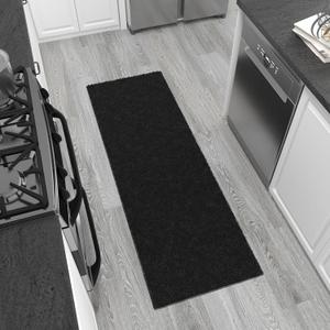Ottomanson Bedroom Shag Runner Rug 3' x 6', Fluffy Bedside Runner with Non-Slip Rubber Backing, Soft Non-Shedding Accent Rug for Nursery, Dorm, Entryway, Black