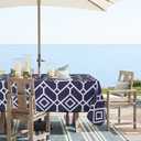 LUSHVIDA Moroccan Outdoor Tablecloth with Umbrella Hole and Zipper, 60 x 102 Inch Navy, Rectangle Waterproof Wrinkle Free Table Cloth Decorative Fabric Washable Table Cover for Patio, Party, Picnic