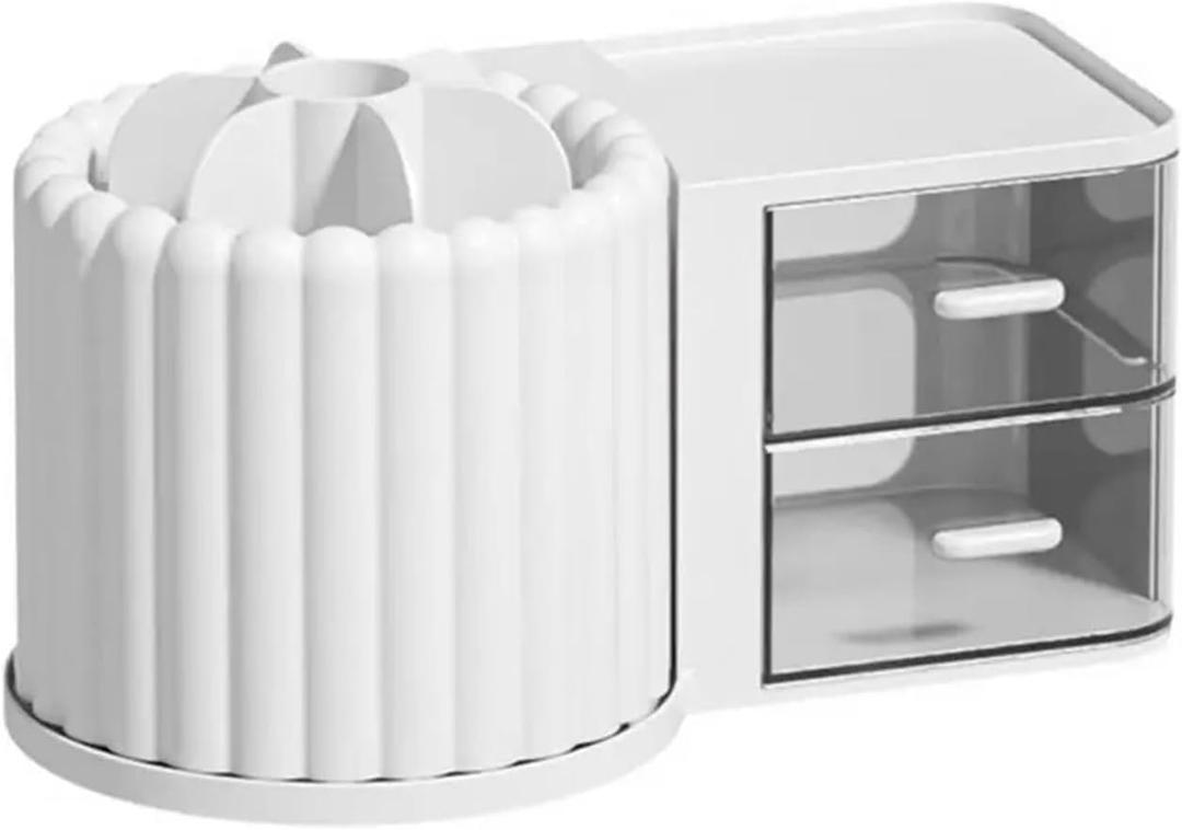 Makeup Organizer Box Makeup Brush Holder Storage Box Large Capacity Multiple Compartments Desk Makeup Organizer(White)