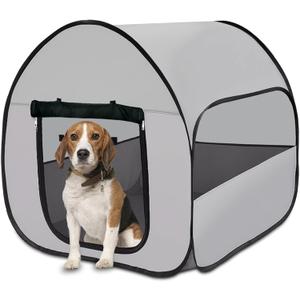 LUCKITTY Pop-Up Dog Kennel Enclosure Large - Portable Outdoor Pet Crate with Carry Bag, Waterproof Travel Carrier for Car, Camping Home, Grey