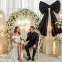 Black Bow Decor, 40 x 24 Inches Large Big Black Bow Party Decorations for Backdrop Birthday Wedding Bride, Huge Satin Ribbon Tie Hanging Wall Decor for Her (Satin, Internal Stability Layer)
