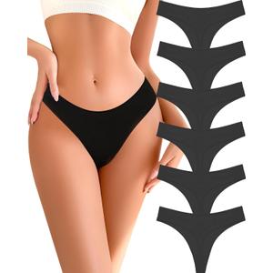 READY TO LOVE Cotton Underwear for Women Pack Breathable Thongs for Women Sexy Stretch Soft Womens Panties Thong (Black, M)