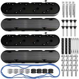 For LS Cast Aluminum Tall Valve Covers & OverCover for LS1 LS2 LS3 LS6 LS7-1Pair Black