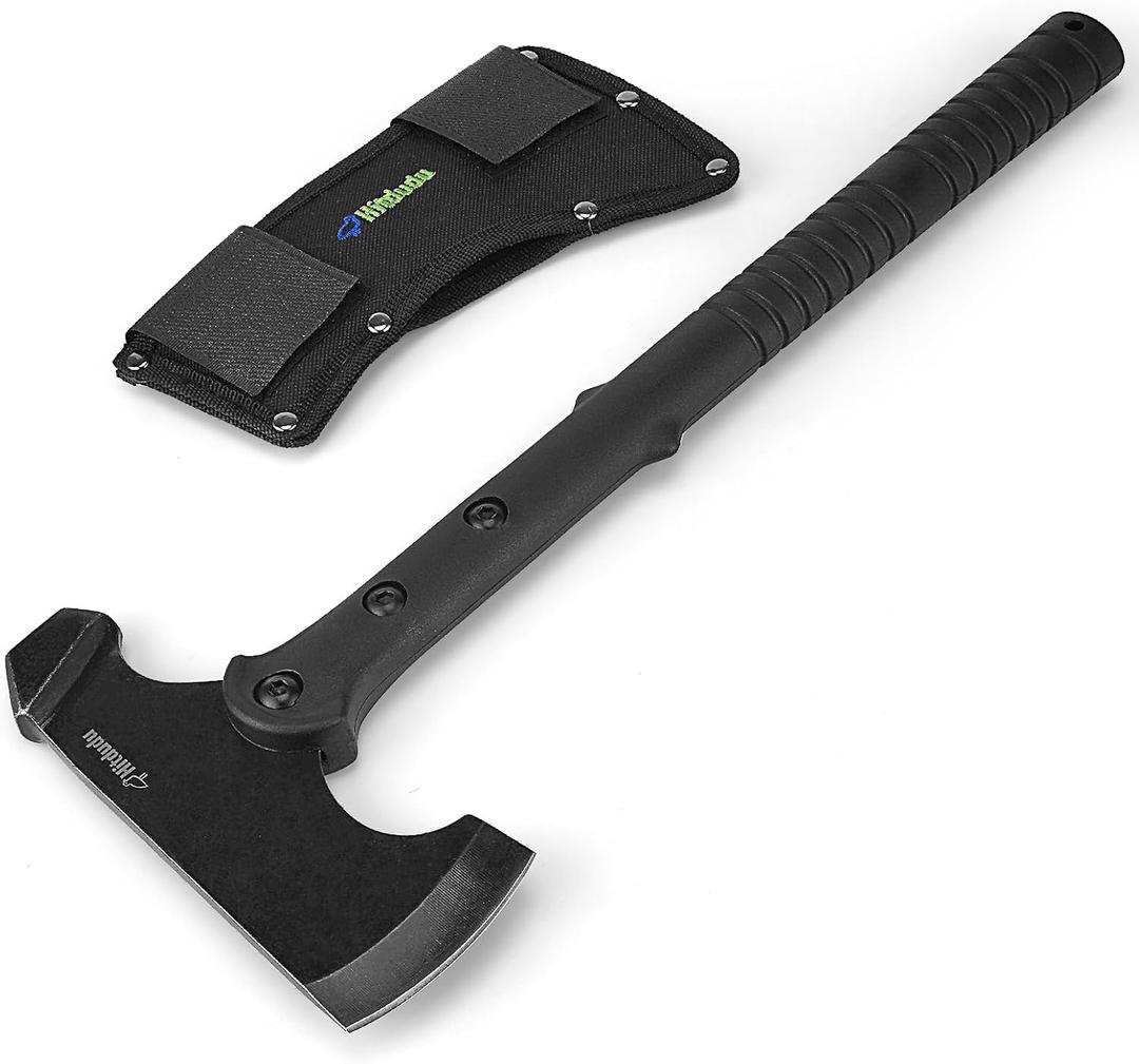 Hitdudu Camping Axe and Hatchet, 15.7" Tactical Tomahawk with Hammer Face, Nylon Fiber Handle for Outdoor Survival Hiking Camping
