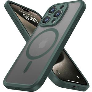 ImpactStrong Magnetic Guard Designed for iPhone 15 Pro Max Case [Camera Protection] [Military Grade Drop Tested] [Compatible with MagSafe] Slim Translucent Matte Phone Case (6.7") - Dark Green