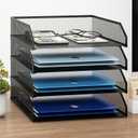 Natwind 4-Tier Stackable Paper Tray, Metal Mesh Desktop Organizer, A4 Paper Sorter, Letter Trays,File Folder Sorter Organizer with Sliding Tray for Home, Office, School (Black)