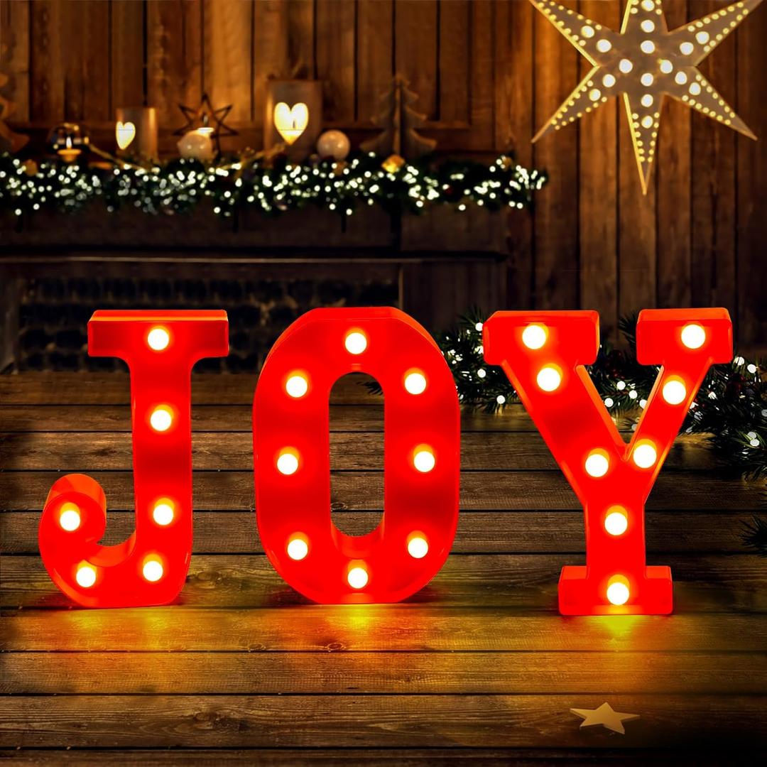 XIMISHOP Christmas Decor-Christmas Decorations Indoor-3 LED Marquee Light Up Letters Sign Joy Christmas Lights for Xmas Home Kitchen Fireplace Tabletop Party Decoration
