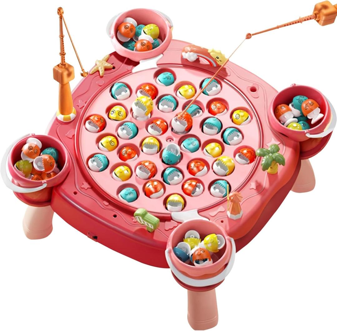 Magnetic Fishing ToysMagnetic Fishing Game for Toddlers Kids Children 3-6 Christmas New Year Birthday Gifts 35 Fish Holes, Upgraded Version (Pink)