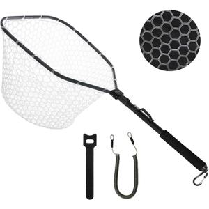 GOODCAT Fly Fishing Net, Bass Trout Landing Net, Folding Fishing Nets Fresh Water, Safe Fish Catching or Releasing, Fly Fishing net Magnetic Release (B:Square-Extend Length 32.5")
