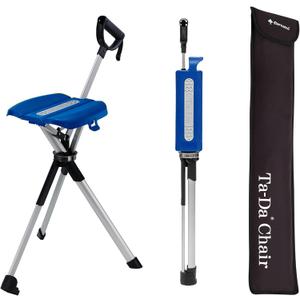STEP2GOLD Ta-Da Chair Series 2- Portable Walking Stick, Cane with Seat, Foldable Chair, Hiking Stick, for Camping, Hiking, Lightweight Aluminum, Easy Carry, Anti-Slip (M (34.2"), Blue)
