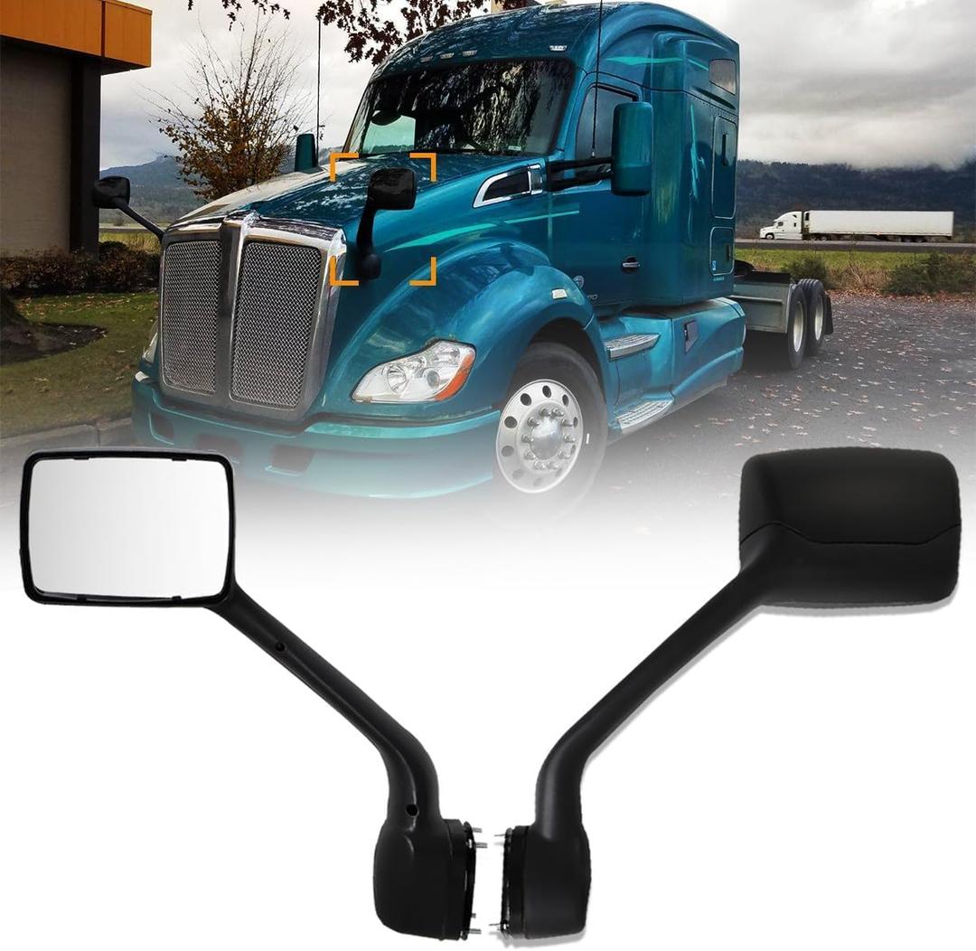 Hood Mirrors Compatible with Kenworth T680 & Peterbilt 579 587 - Black OE Replacement Pair (Left & Right)