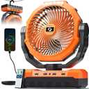 FRIZCOL 3-in-1 Camping Fan - Portable Fans Rechargeable - 24000mAh Battery Powered Fan with Light & Remote for Indoor, Outdoor, Tent, Travel, Fishing, Jobsite, Gifts for Men Dad Him - Orange, Large