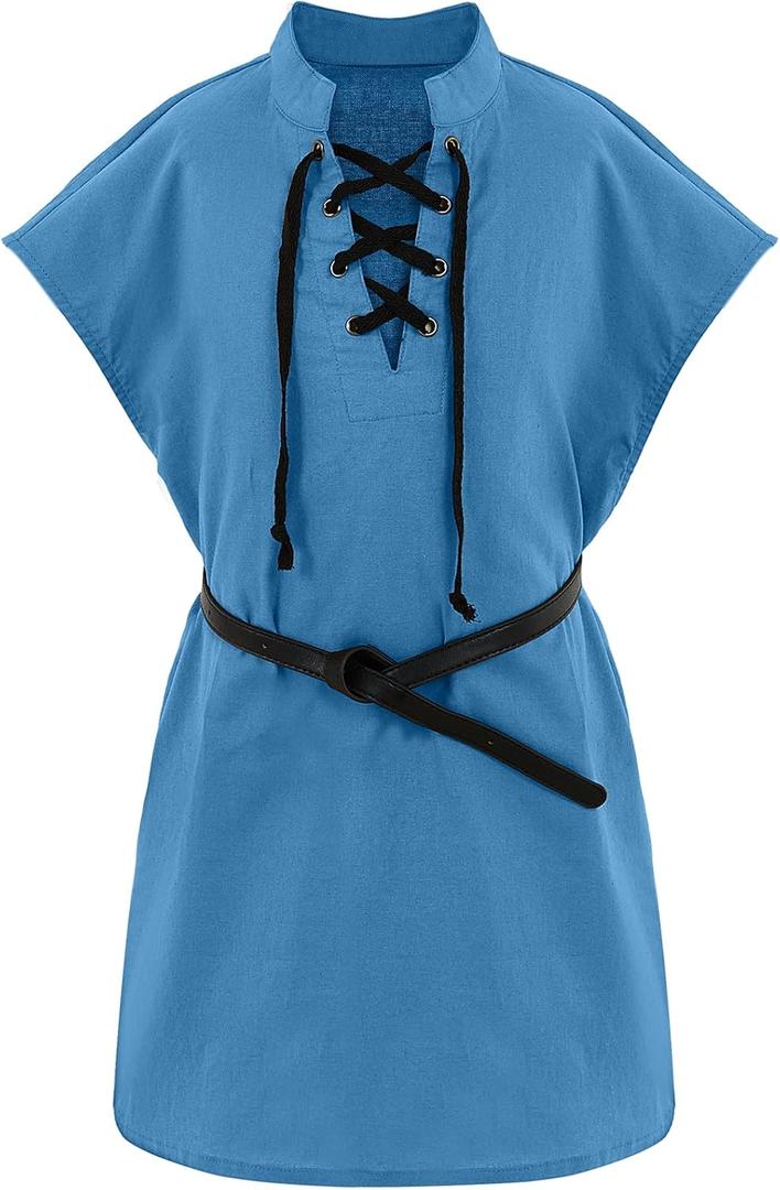 Boys Kids Renaissance Pirate T Shirts Viking Medieval Sleeveless Lace Up Costume Scottish Cotton Tank Tops 6-8Y