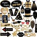 KatchOn, Glitter New Years Photo Booth Props 2026 - Pack of 32 | New Years Eve Photo Booth Props for Happy New Years Decorations 2026 | New Years Eve Party Supplies 2026 | NYE Decorations 2026 (Black & Gold)