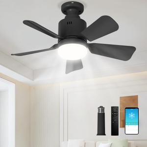 Socket Fan Light with Remote & APP, 17.7'' Socket Breeze Ceiling Fan with Socket Extender, 3 Colors LED Light Bulb, Screw in Small Ceiling Fan for Bedroom Living Room Kitchen Garage (Black)