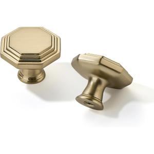 khtumeware 10 Pack 1-1/4 Inch Brushed Brass Cabinet Knobs Satin Brass Heavy Duty Solid Cabinet Hardware for Cupboard Drawer Pulls Dresser Handle