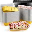 120Pcs Mini Loaf Pans with Lids and Spoons, Aluminum Foil Baking Pans, Rectangle Mini Cake Pan, Brownie Baking Cups for Picnics Party (Gold)