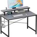 Pamray 32 Inch Small Computer Desk with Monitor Stand, Simple Office Desk with Headphone Hook for Small Spaces, Kids Study Writing Table for Bedroom, Grey