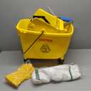 35QT Side-Press Mop Bucket and Wringer Combo on Wheels, Yellow,Including One Heavy Duty Industrial Mop and One Set Large Rubber Cleaning Gloves