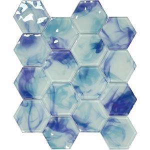 5 Sheets Ink Blue Hexagon Glass Mosaic,Pool Tiles,12" x 10" Kitchen Backsplash Tile