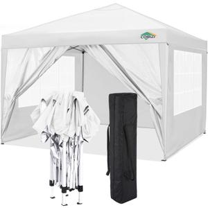 COBIZI 10x10 Pop Up Canopy Tent with 4 Sidewalls Party Tents for Parties Weddings Backyard Waterproof Commercial Instant Outdoor Events Tent with Stakes, Ropes（10 x 10 ft White)