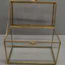 Glass Wedding Card Box with Slot, Large Clear Card Box Gold Brass Gift Card Storage Box Perfect for Wedding Receptions, Birthday Party, Bridal Shower Greeting Card Organizer