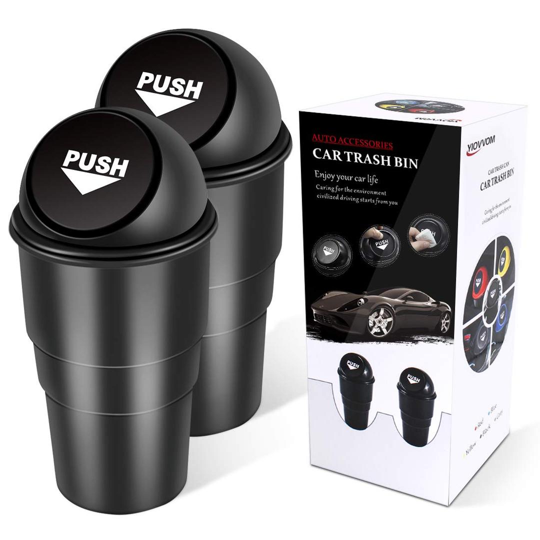 Car Trash Can Bin with Lid, Mini Garbage Cans for Back seat Leakproof Vehicle Automotive Cup Holder Car trashcan, Small Trash Bin for Automotive Office Home Kitchen (Black002)