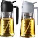 TrendPlain 16oz/470ml Glass Olive Oil Sprayer for Cooking  2 in 1 Olive Oil Dispenser Bottle for Kitchen Gadgets and Air Fryer Accessories, Salad, BBQ - Black & Ash