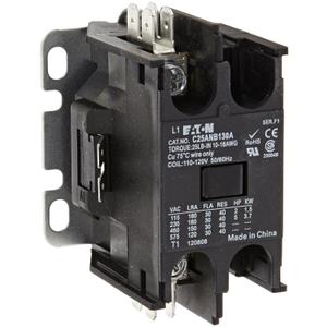 Eaton C25ANB130A Compact Definite Purpose Contactor, 30A Inductive Current Rating, 2 Max HP Rating at 115V, 5 Max HP Rating at 230V, 120VAC Coil Voltage