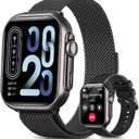 Smart Watch for Women for iPhone Android: 1.85"Smartwatch with Make/Answer Call Sleep Heart Rate SpO2 Blood Pressure Monitor IP68 Waterproof 120+Sport Mode Fitness Tracker 1000mAh Battery 2Bands Black