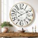 Farmhouse 24 Inch Wall Clocks, Large Vintage French Wooden Wall Clocks, Silent Non-Ticking Battery Operated Wall Clocks for Living Room,Kitchen,Bedroom (Brown)