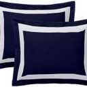 Navy Blue & White Dual Tone Pillow Shams Set of 2 600 Thread Count Organic Cotton Queen Pillow Covers 20x36 Soft, Luxurious & Cozy Decorative Cushion Covers Solid Design