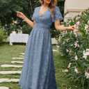 Simplee Women's Boho Floral Maxi Dress Flowy Casual V Neck Short Sleeve Wedding Guest Holiday Beach Long Dress (Blue, XL)