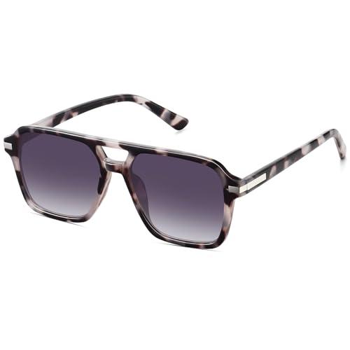 Fozono Retro Aviator Sunglasses for Women Men Trendy Classic Square 70s 80s 90s Vintage Shades Double Bridge Aviators FZN813 Tortoise/Gradient Gray