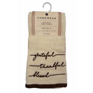 Homewear Embroidered Hand Towels - Grateful Thankful Blessed