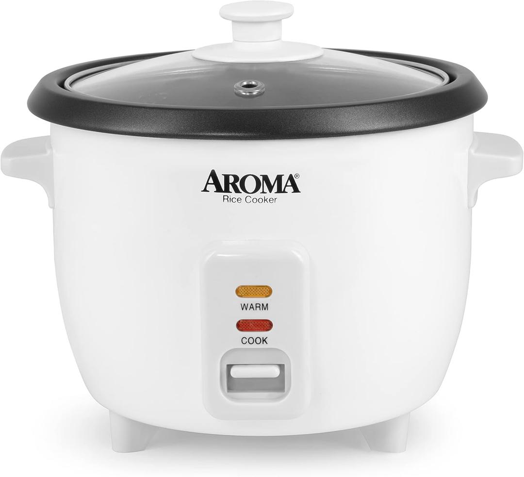 Aroma Housewares Aroma 6-Cup (Cooked) 1.5 Qt. One Touch Rice Cooker, White (ARC-363NG), 6 Cup Cooked/ 3 Cup / Uncooked