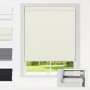 LazBlinds No Drill Blinds for Indoor Windows, Blackout Roller Shades, Cordless Window Blackout Blinds, Thermal Insulated Fabric UV Protection, for in Home and Office, 31" W x 72" H, Cream