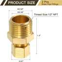 Uxcell 2Pcs Brass Pipe Compression Fitting, 5/16" OD x 1/2" NPT Male, Compression Union Connector & Straight Coupling Adapter for 5/16" Pipe