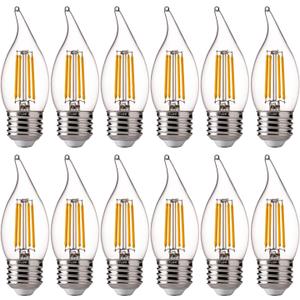 FLSNT 60 Watts Equivalent LED Chandelier Light Bulbs, Dimmable CA11 LED E26 Base Candelabra Bulbs, 2700K Soft White, 12 Pack UL, CA65 Listed 