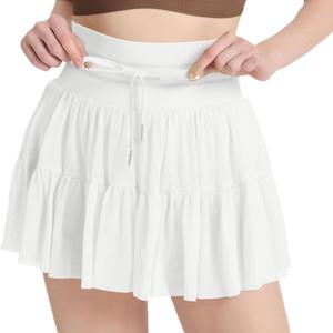 Women's Mini Pleated Skirt High Waisted Ruffle Tennis Skirts Sports Skater Running Skorts with Shorts Pockets, L