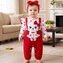 Baby Girl Clothes Newborn Romper Cute Cat Ruffled Long Sleeve Love Fall Winter Outfits with Bow Headband, Size 9-12 Months